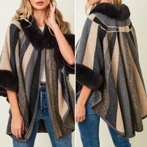 Luxurious minky soft faux fur trim fleece cape NWT